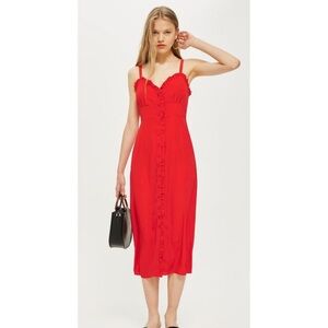 Topshop Size 4 Red Midi Dress